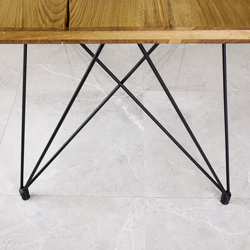 Marthasville Oak Solid Wood Top Metal Base Dining Table, Natural Oil, 79H x 180L x 90W cm