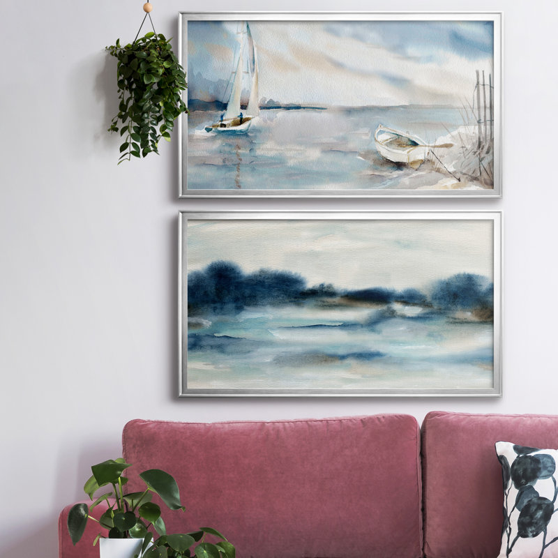 «Panoramic Coast», ensemble de 2 peintures sur toile encadrées, Toile avec cadre noir, H 22,5 po x l 85 po x P 1,5 po