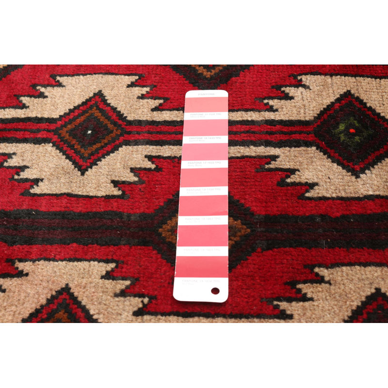 Tapis rouge en laine noué à la main de conception unique 3 pi x 5 pi 5 po New Age