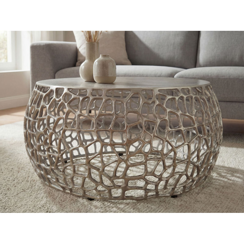 Round Silver Aluminium Coffee Table