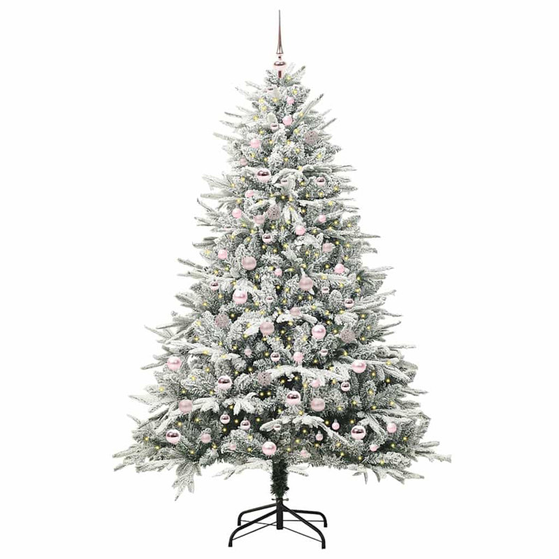 Artificial Pre-lit Christmas Tree with Ball Set, 210cm H, White/Pink