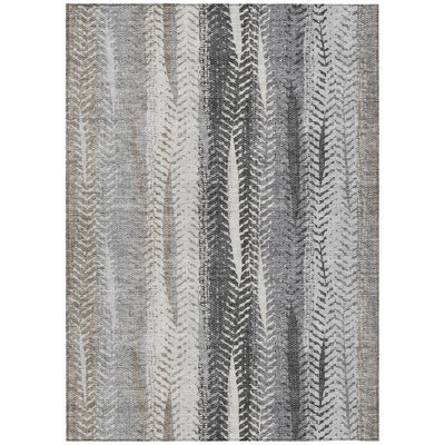 10' X 14' Khaki Ivory And Gray Botanical Leaves Washable Indoor Outdoor Area Rug
