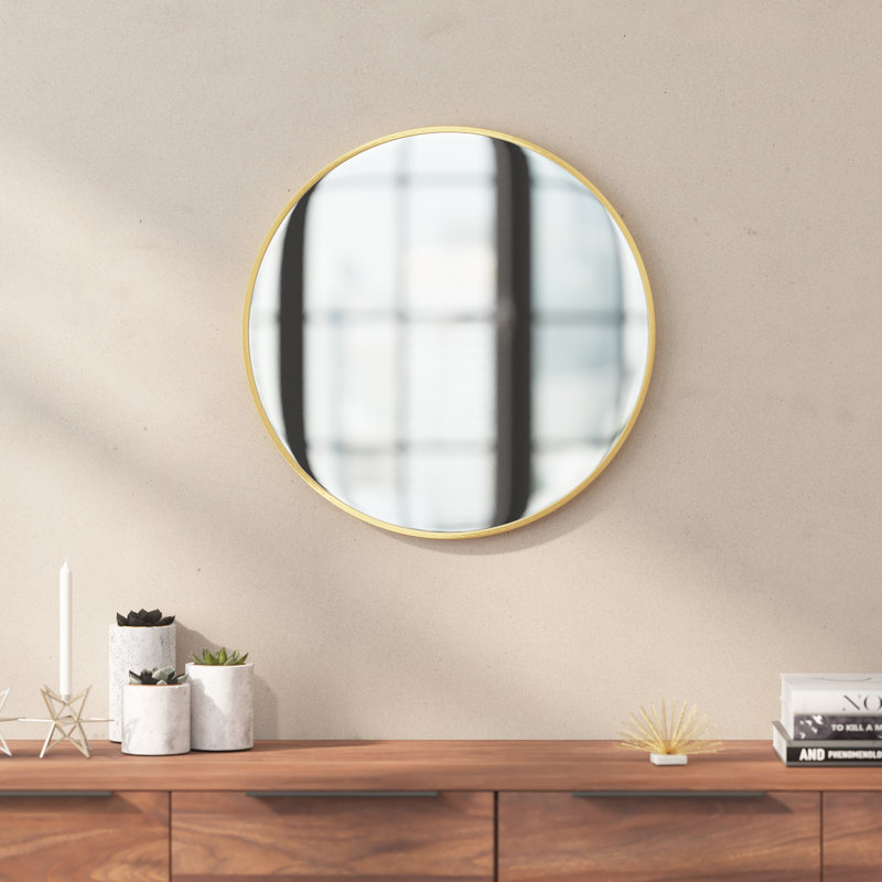 Metal Round Wall Mirror, Gold, 30" x 30"
