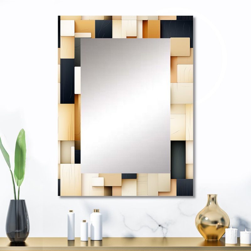 Abstract Taupe Blockchain Blocks - Geometric  Decorative Mirror, Modern Wall Mirror, Printed Metal Art, 32" x 24"