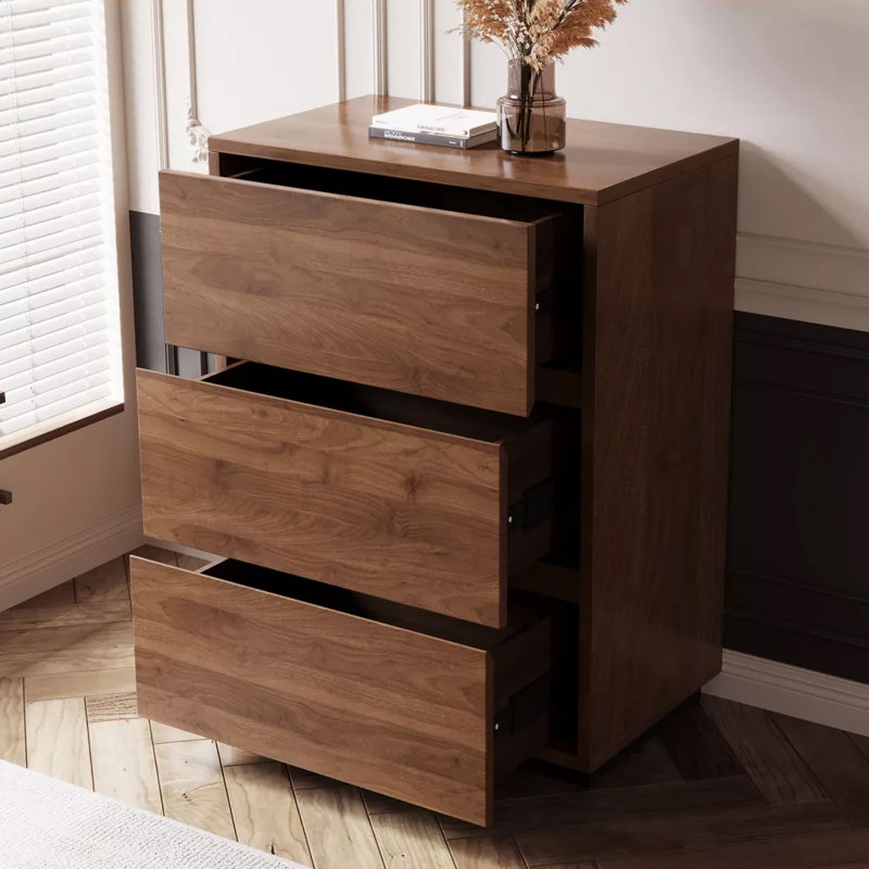 Table de chevet décorative 23,62 "avec 3 tiroirs, table de chevet en noyer