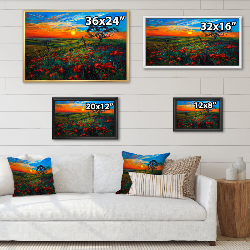 " Red Poppy Fields ", 8" H x 12" W x 1" D, Black Floater Framed Canvas