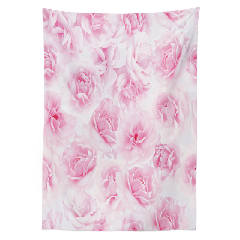 Rose Tablecloth, Plenty Of Roses Passion Sentiment Concept Affection Emotions Admiration Work, Rectangular Table Cover For Dining Room Kitchen Decor, 52" X 70", Soft Pink
