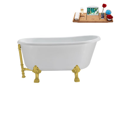 Baignoire de trempage sur pieds en acrylique 57 "avec drain, pattes et plateau en bambou 57" Streamline