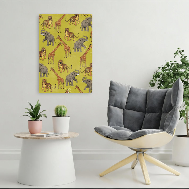 Art mural safari, éléphant et girafe, 36" H x 24" W