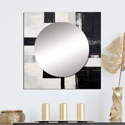 Générique - Abstrait ébène, formes abstraites, miroir carré, art mural pour salle de bain
