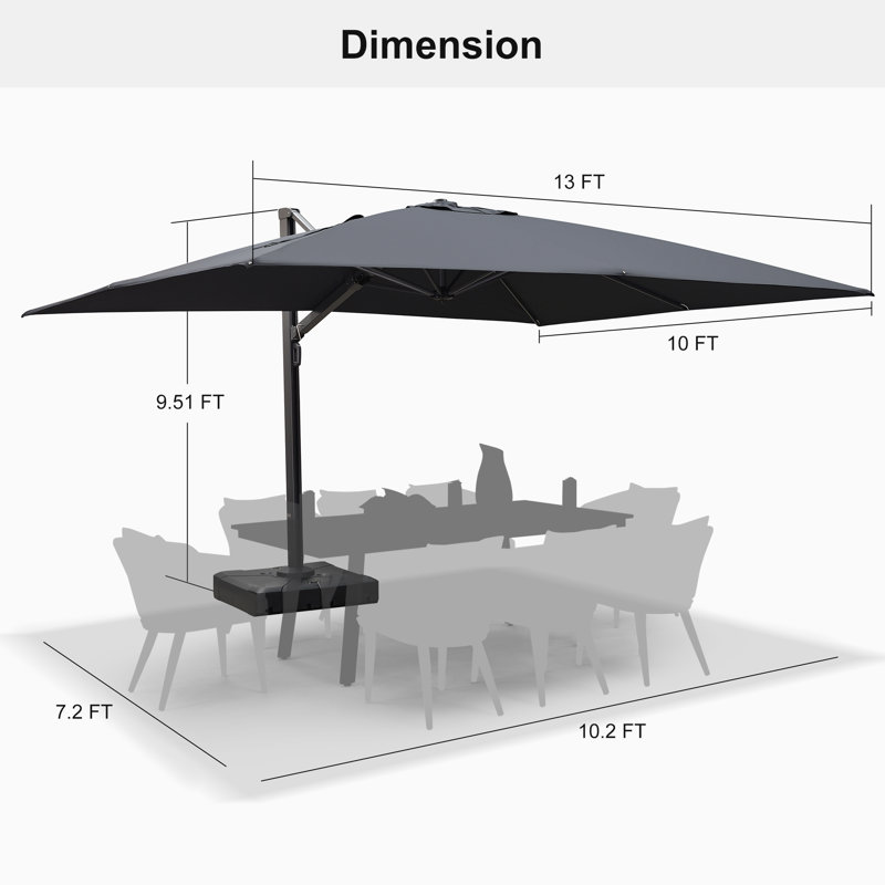 Malieya 120'' x 156'' Rectangular Cantilever Umbrella with Crank Lift Counter Weights Included, Gray