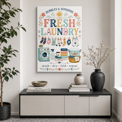 Fresh Laundry Bubbles And Sunshine Sign Artwork, Laundry Room Pictures, Framed Canvas Giclee Print Wall Art