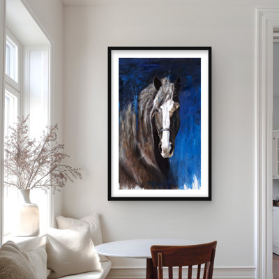 Cheval brun sur fond bleu - décor de chambre à coucher de l'Ouest