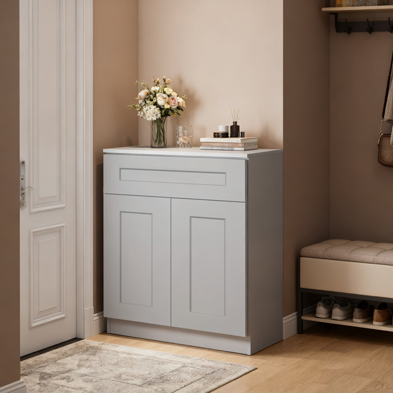 Armoire de base à porte shaker gris clair, pour la cuisine, la buanderie et la salle de bain Tablettes réglables prêtes à assembler