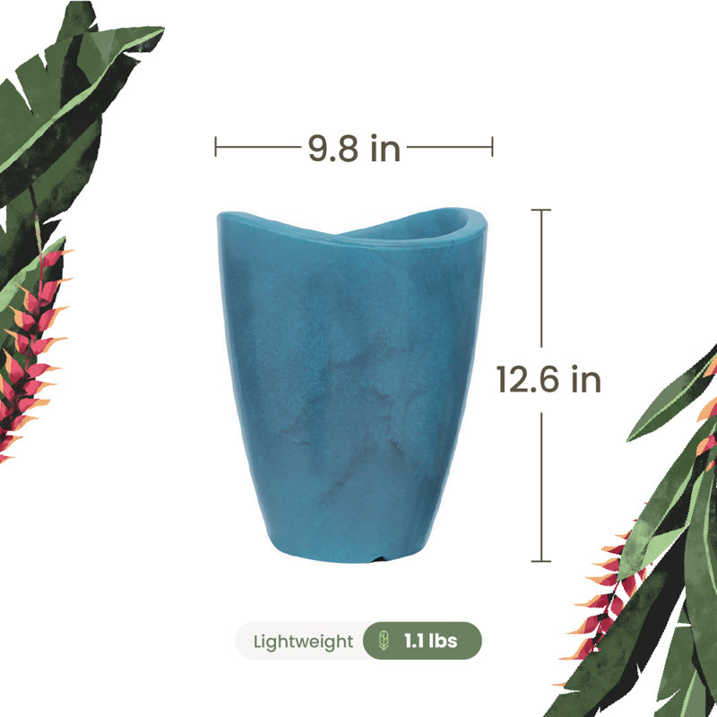Vinisha ECOBO EcoFriendly Round Pot Planter, Onda IndoorOutdoor use, Four Season Use, 12.6" H x 9.8" W x 9.8" D, Blue