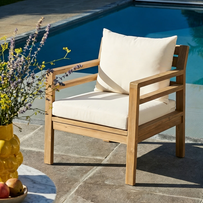 Fauteuil club d'extérieur en bois d'acacia avec coussins Fierro