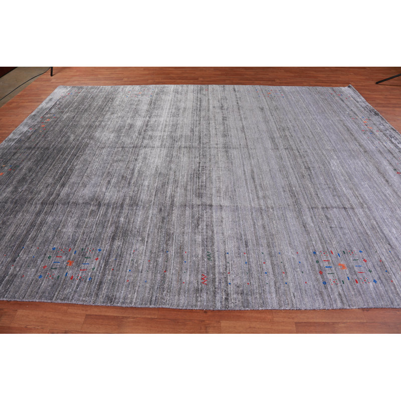 Tapis rayé gris Gabbeh 9 x 12
