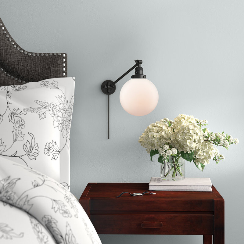 Swing Arm Sconce, Antique Brass, Matte White