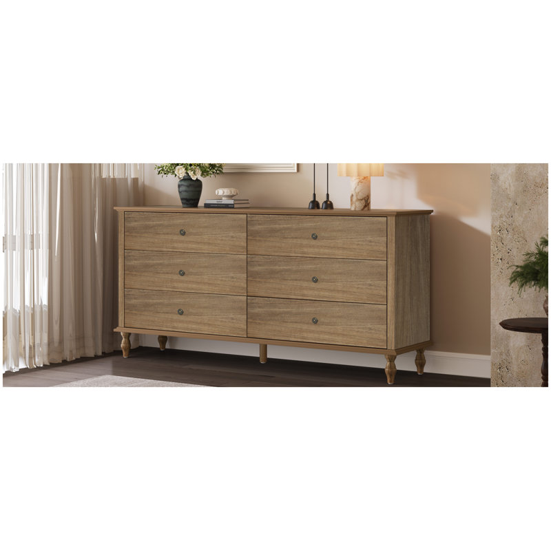 Commode double 6 tiroirs Rustic Farmhouse, Brun