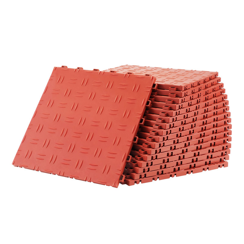 Carreaux de sol de garage à emboîtement, plancher modulaire en polypropylène de 12 po x 12 po, paquet de 25 tapis antidérapants rouges pour garages, sous-sols et ateliers