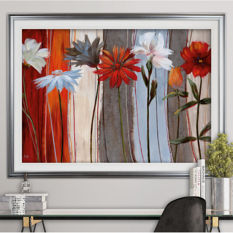 « spring débuts », reproduction de peinture à l’acrylique encadrée, argent, H 30 po x l 40 po x P 1,5 po