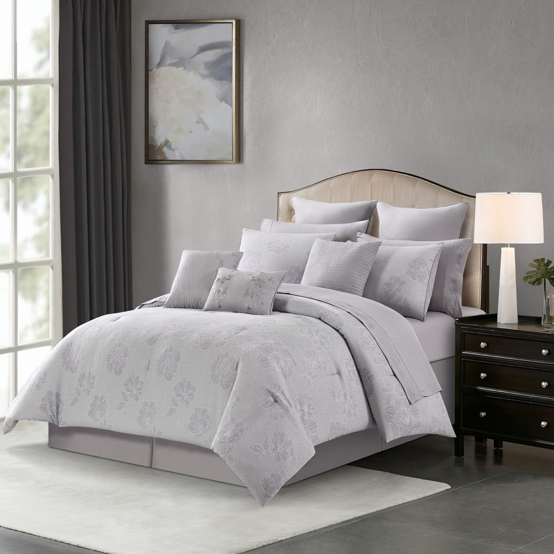 Feruza Polyester Comforter Set, Queen, Gray