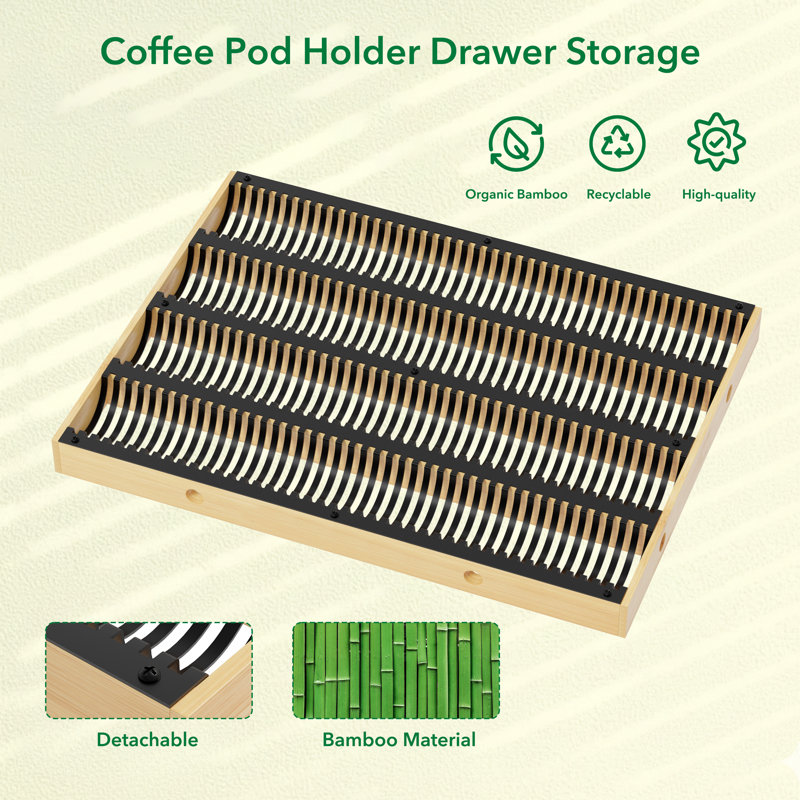 Coffee Pod Drawer Organizer for Nespresso Vertuo Capsule, Bamboo Storage Tray Holds 40 Large or 52 Small Vertuoline Pods