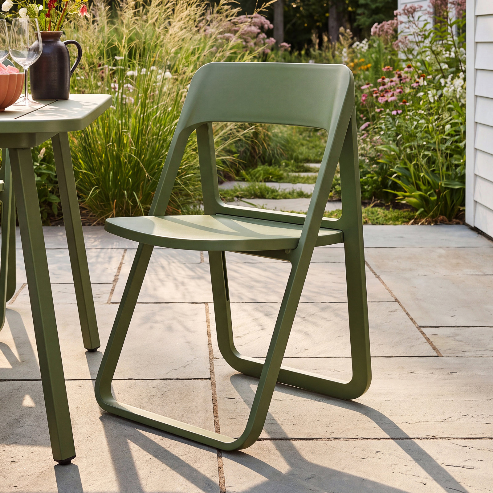 Armo Foldable Patio Side Chair, Olive Green