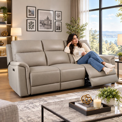 Canapé Hudson 3 places en cuir, inclinable électriquement, avec ports de chargement USB et de type C, appuie-tête et repose-jambes réglables électriquement