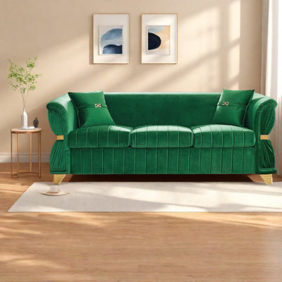 Spacious 83.5 In Velvet Sofas, Gold Metal Trim Modern Couch For Home