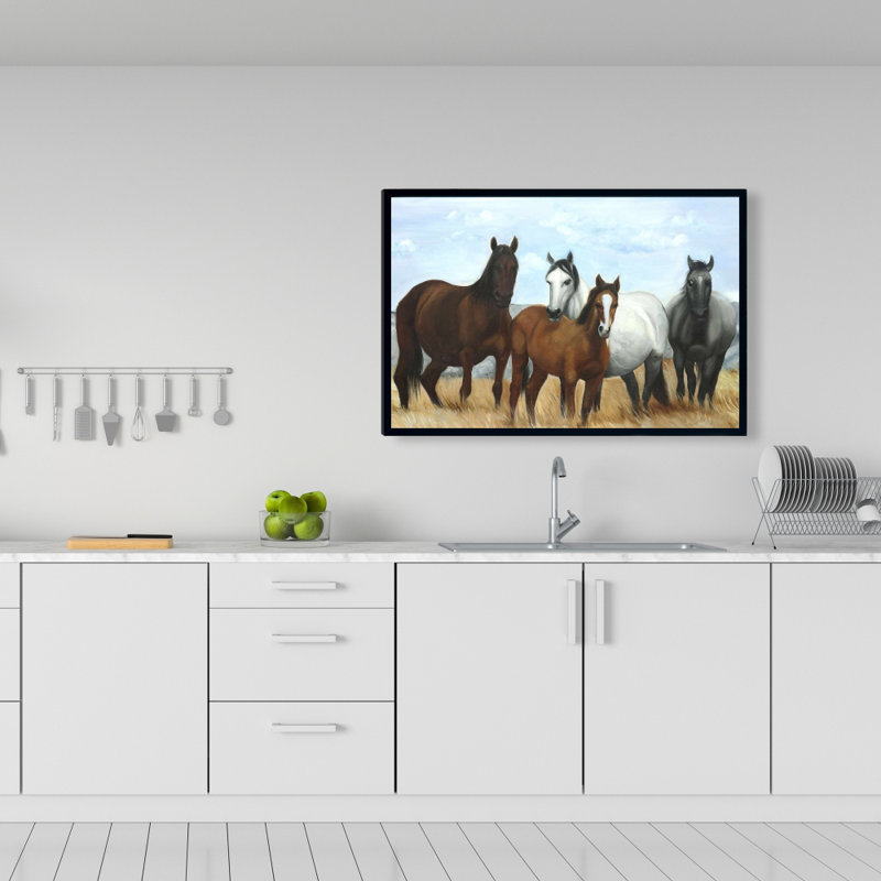 «Horses in the Meadow By The Sun», reproduction sur toile, H 24 po x l 36 po