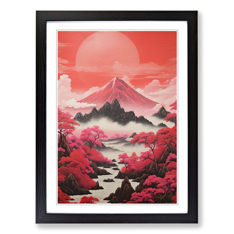 Japanese Mountains Neo-Plasticism - Single Picture Frame Print on Wood, Black Framed, 46cm H x 34cm W x 2cm D