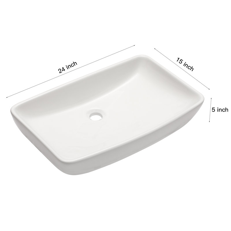 24" x 15" White Ceramic Rectangular Bathroom Vessel Sink