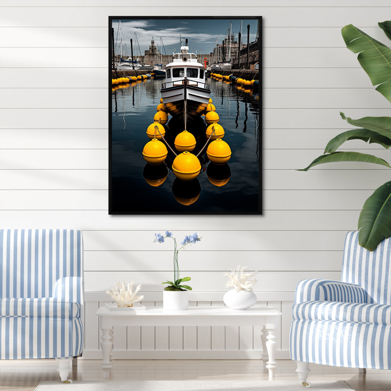 Port Wharf Reflections I - impression, H 32 po x l 24 po x P 1 po, Cadre flottant noir