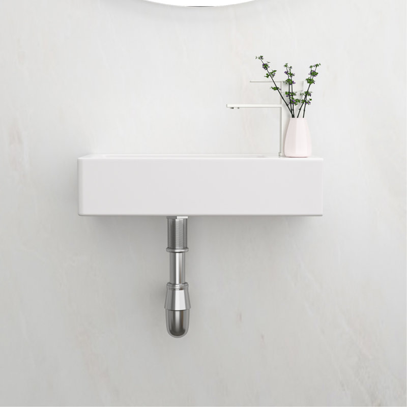 Lavabo de salle de bain rectangulaire blanc en céramique - fixation murale, 14,49 x 7,44 pouces, teinté, trou de robinet disponible