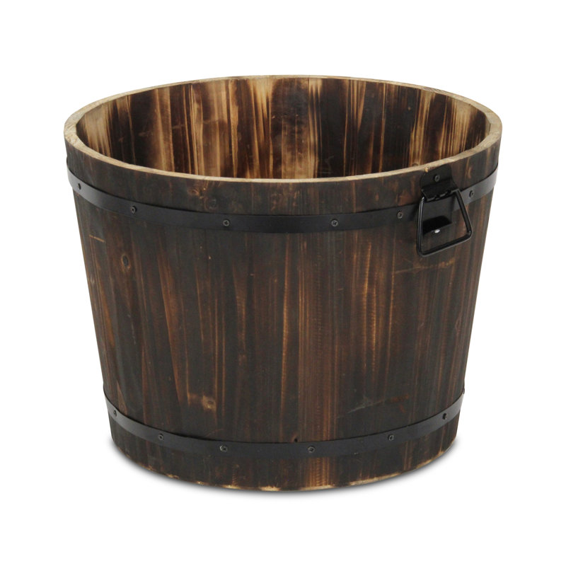 Seau de décoration en bois brun foncé Mariva | Accents et poignées en métal |, H 11,5 po x l 15,25 po x P 15,25 po