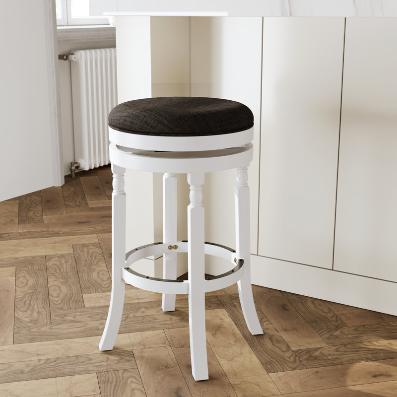 Tabouret de bar 30 po, blanc et gris anthracite, fabrication en bois franc, mécanisme pivotant, siège confortable, convient au comptoir ou au tabouret avec tissu gris anthracite, 360 pieds stables, repose-pieds, hauteur