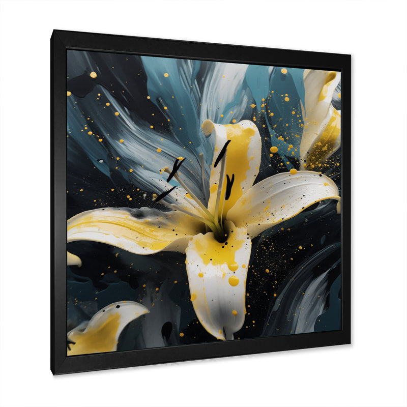 «Yellow Artful Lilies I», reproduction sur toile, Cadre photo noir, H 16 po x l 16 po x P 1 po