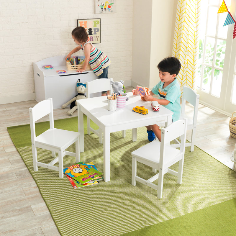 Ensemble de table avec 4 chaises en bois de style campagnard, Blanc