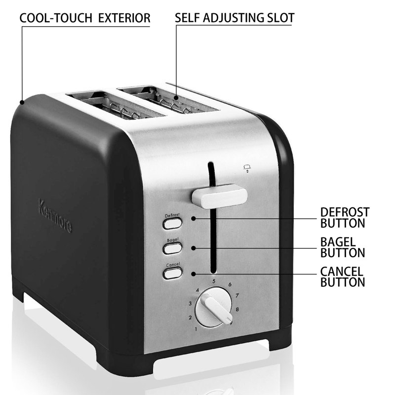 Kenmore Black Stainless Steel 2-Slice Wide Slot Toaster