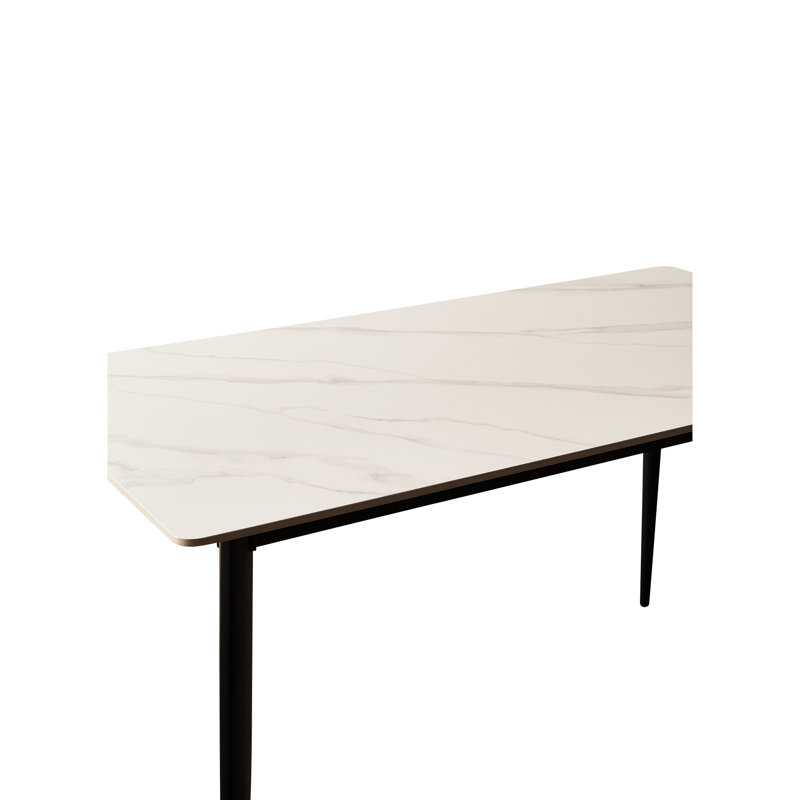 Rectangular White Porcelain Dining Table With Metal Legs, Contemporary Ceramic Tile Top 56.06