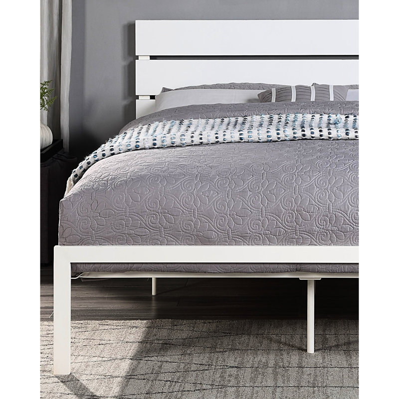 Grand lit contemporain en métal blanc - stabilité de poids de 500 lb