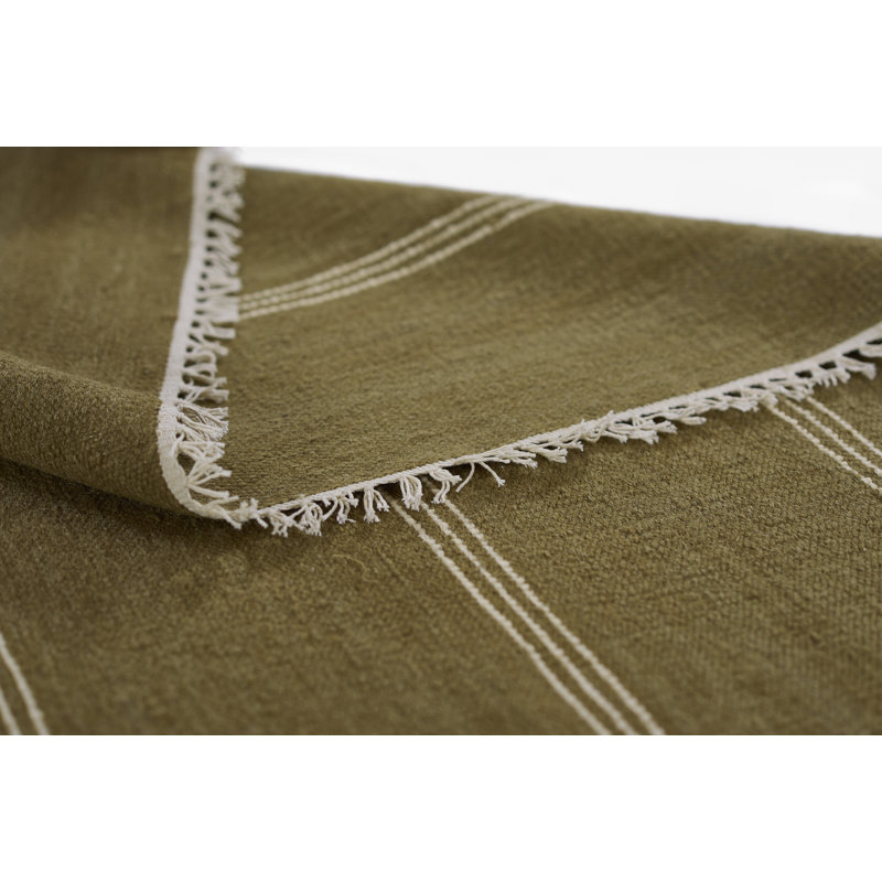 Hand Tufted Striped Area Rug in Green, Rectangle 6'3" x 9'