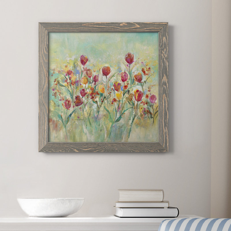 Tulipes d'été - Toile encadrée de qualité supérieure - prête à être accrochée, H 20 po x l 20 po x P 1,5 po, Encadré gris