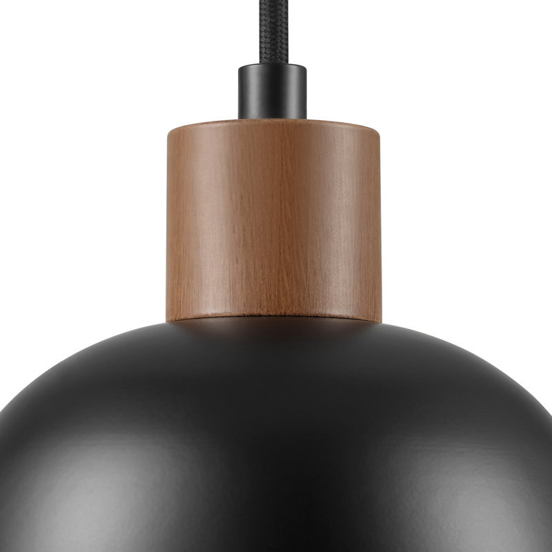 Luminaire suspendu 1 lumière noir mat avec accent de couleur bois sur douille