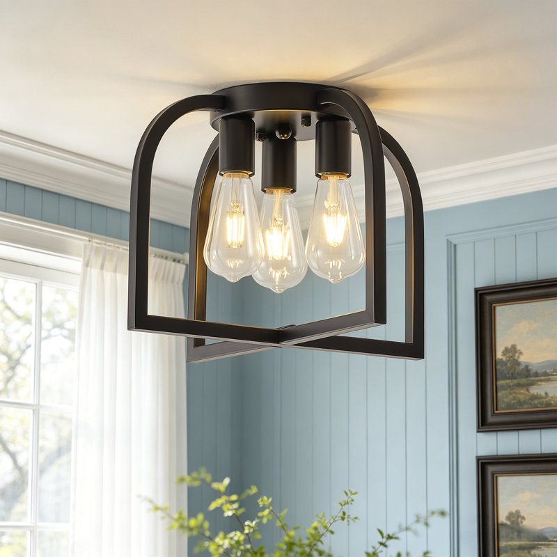 Plafonnier encastré 3 lumières 14,56 po, Noir mat