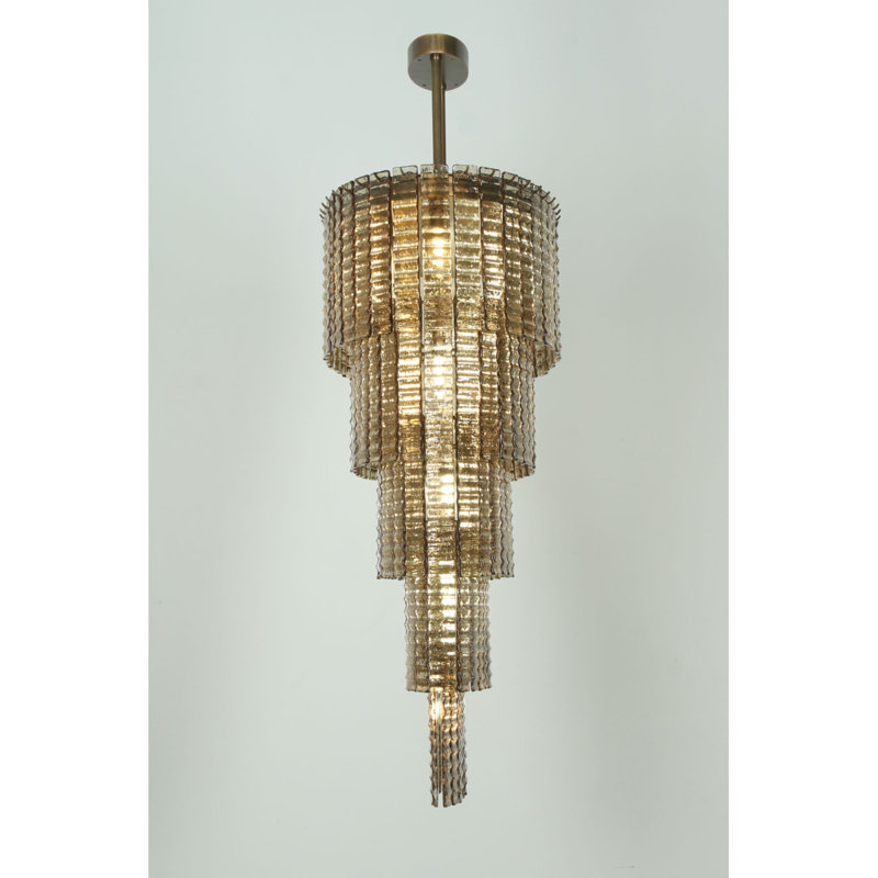 Lustre ovale ovale Venini, Laiton antique, H 20 po x l 30 po x P 16 po, Transparent