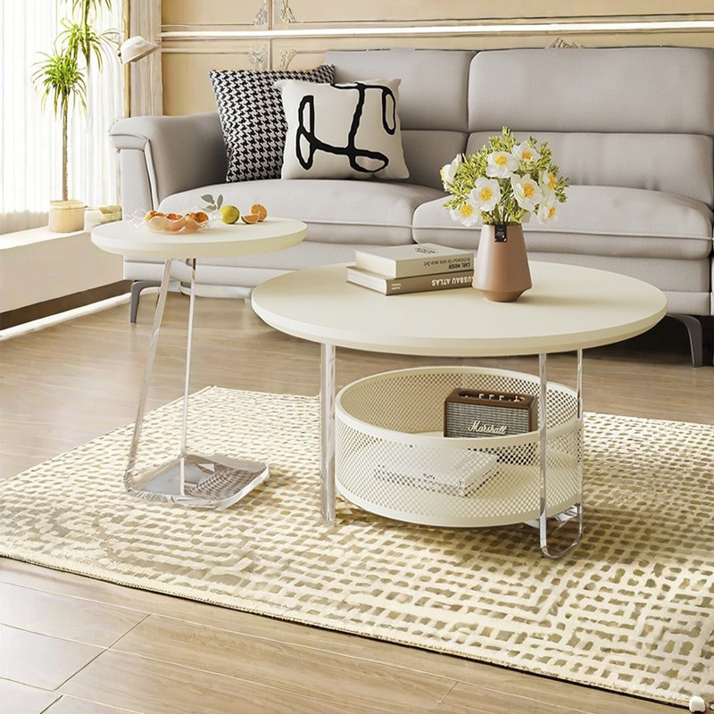 Table basse moderne simple de style crème, H 16,14 po x L 23,62 po x l 23,62 po