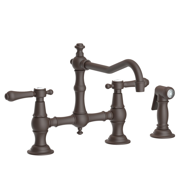 Chesterfield Kitchen Bridge Faucet with Side Spray, Oil Rubbed Bronze, Lever