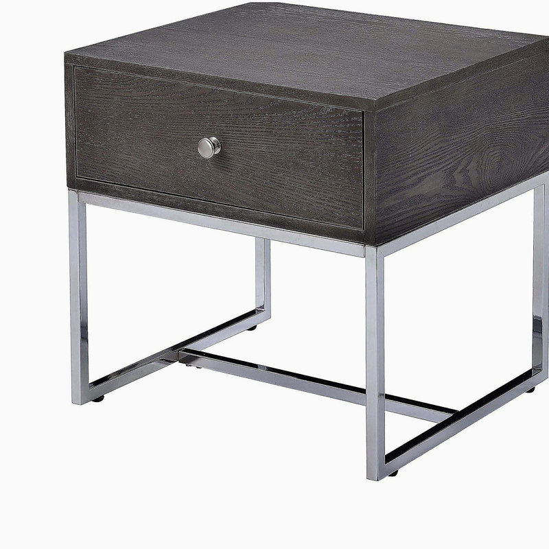 Table de bout avec rangement en chêne gris et chrome